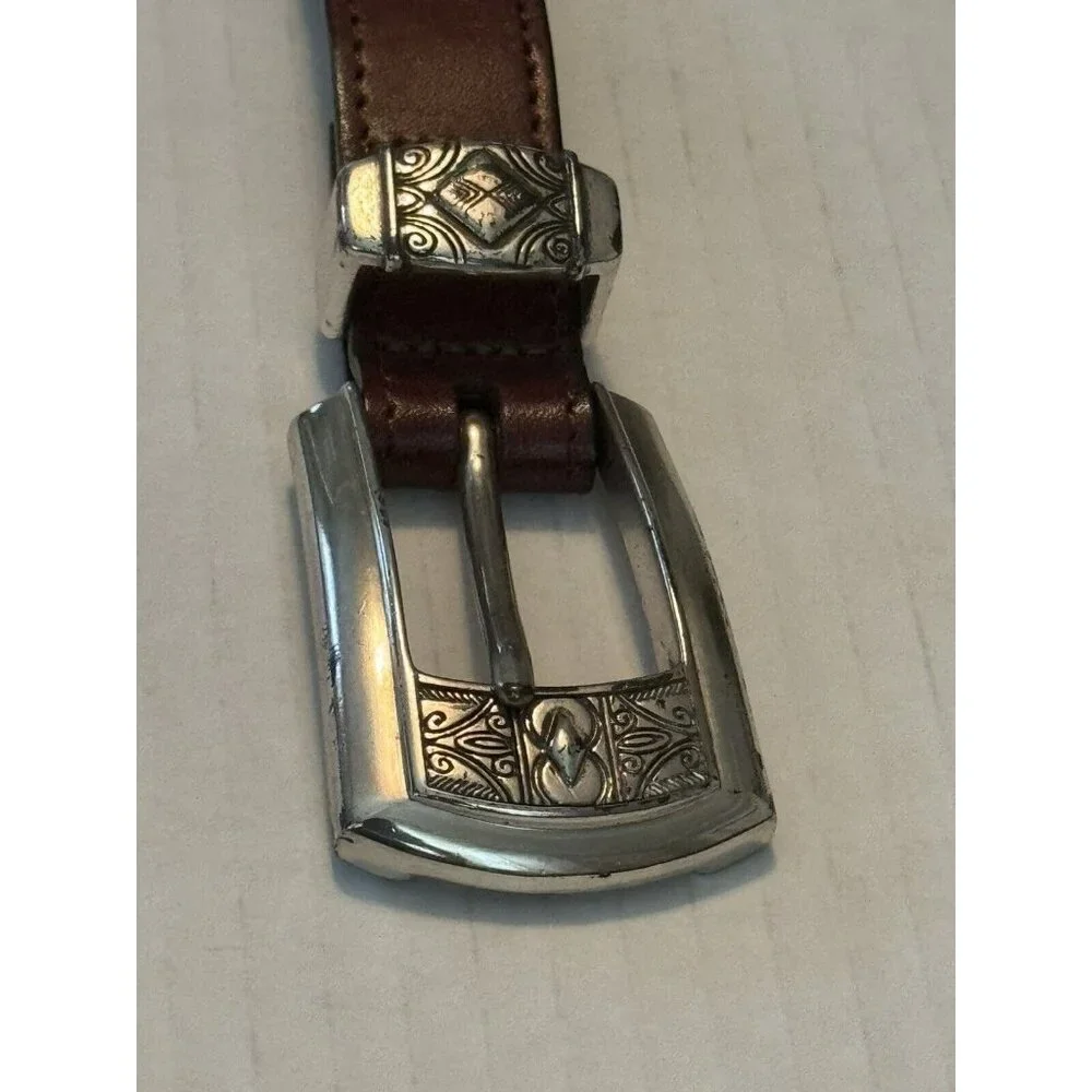Brighton Brown Woven Leather with Silver Conchos Women’s Belt 28 / S Western